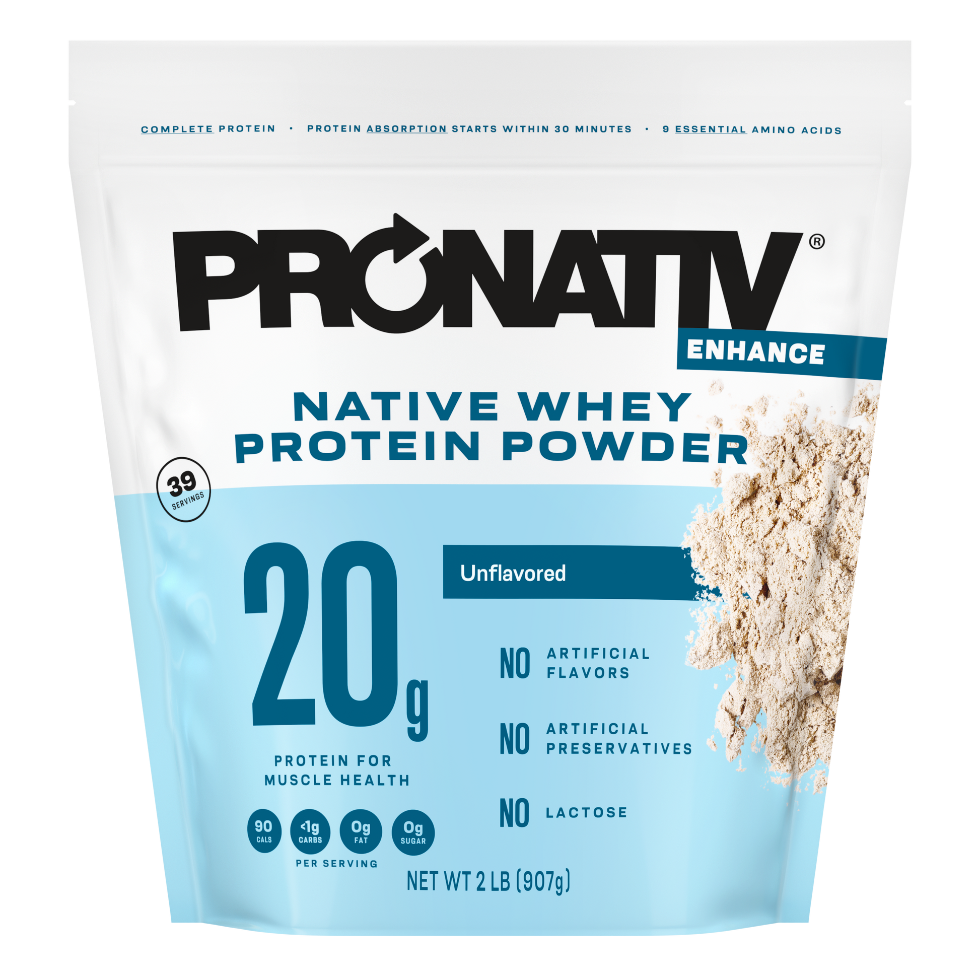 Unflavored Pronativ Native Whey Protein Powder package on a white background