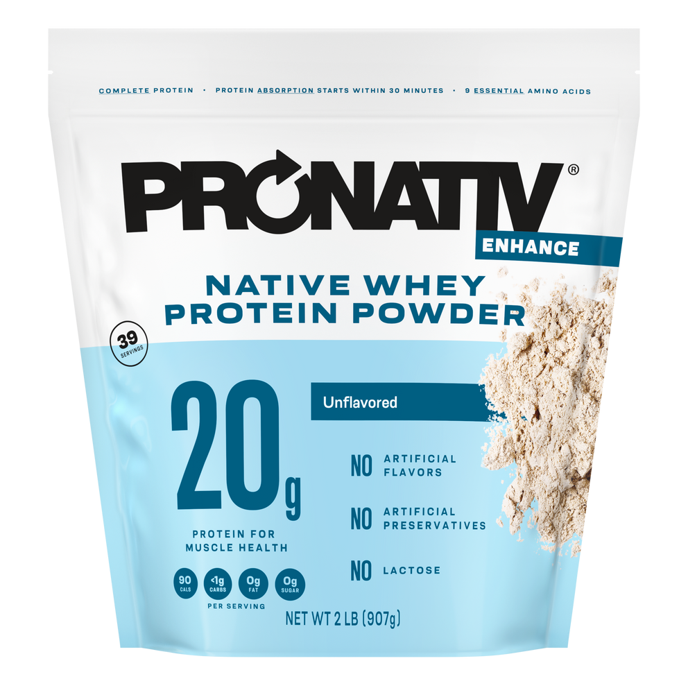 Unflavored Pronativ Native Whey Protein Powder package on a white background