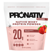 Pouch of Pronativ Native Whey Protein Powder in Silky Strawberry flavor on a white background